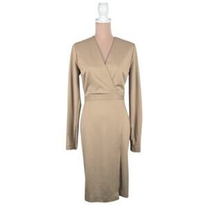 Halston Greer Knit Suiting Dress Camel Size 8